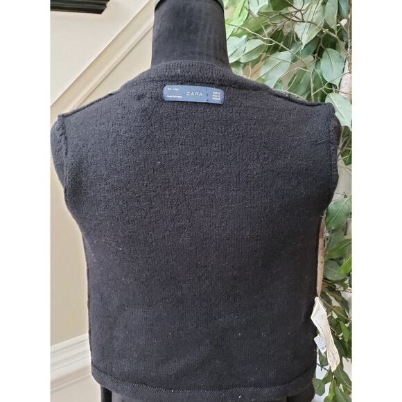 Zara Cardigan Women's Small Black Sequin Embroidered Trim 100% Wool Open Front - Picture 10 of 10